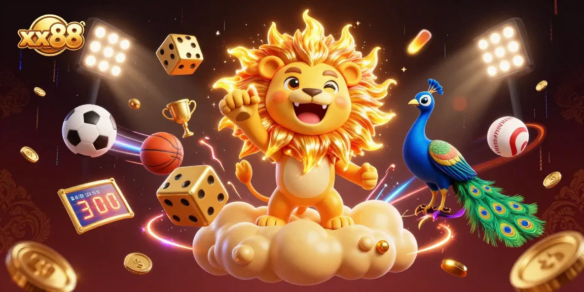 Experience excitement with xx88, featuring a vibrant 3D scene of animated gambling elements and characters.