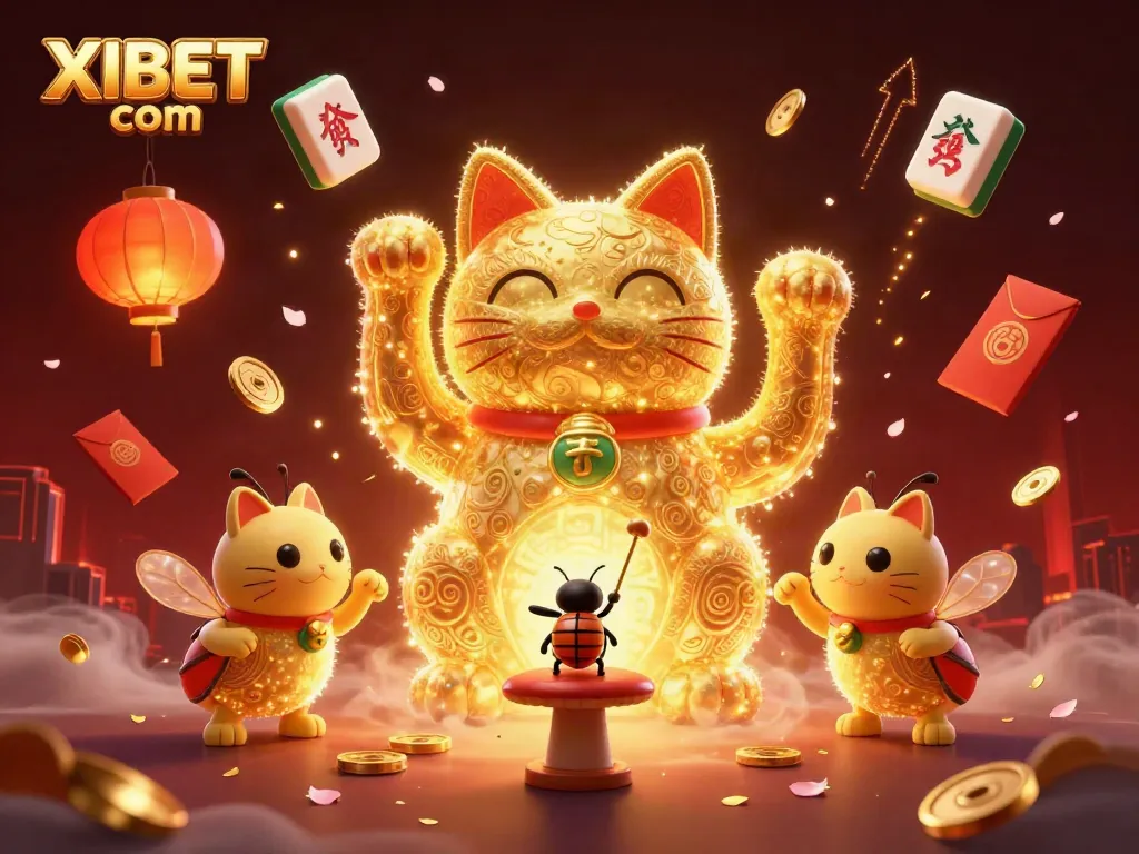 Experience excitement at XIBET com with a thrilling animated scene involving a lucky cat, fireworks, and dynamic gaming elements.