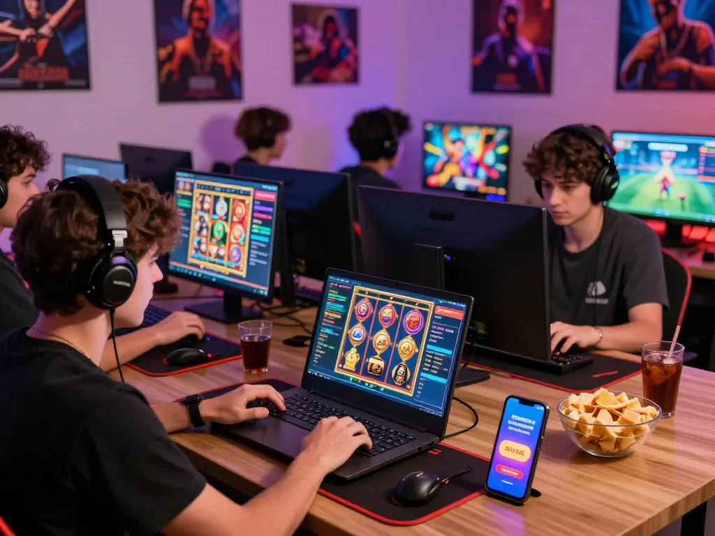 Engaged players in rikvip gaming environment enjoying live dealer games and slots.