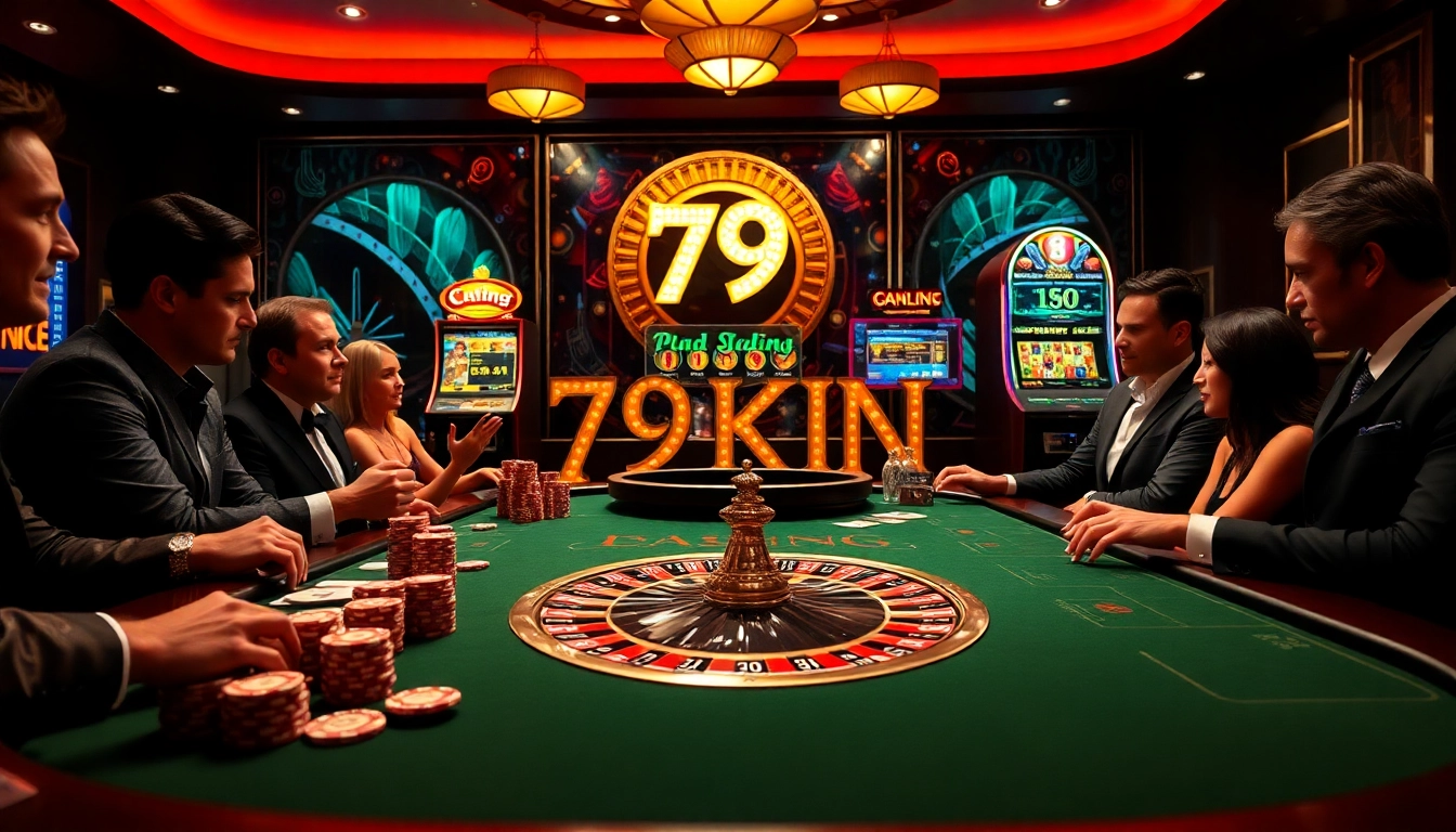 Experience the thrill of 79KING with an exciting poker table and vibrant casino ambiance.