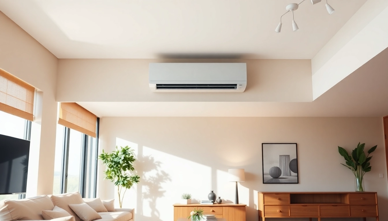Klimaanlagen kaufen for your modern living room, showcasing stylish air conditioning units in a bright, inviting setting.