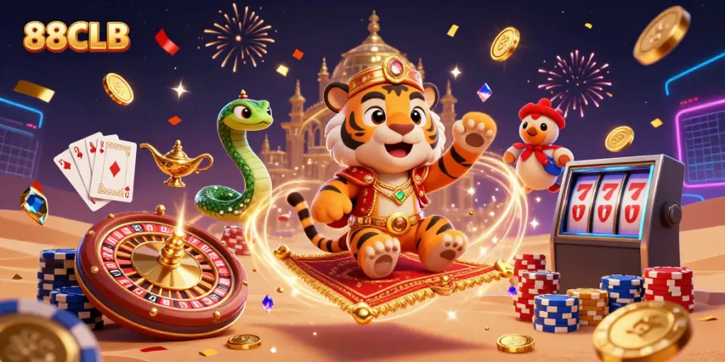 Engage in thrilling gameplay at 88CLB with a vibrant celebration of casino magic amidst golden coins and exciting game elements.