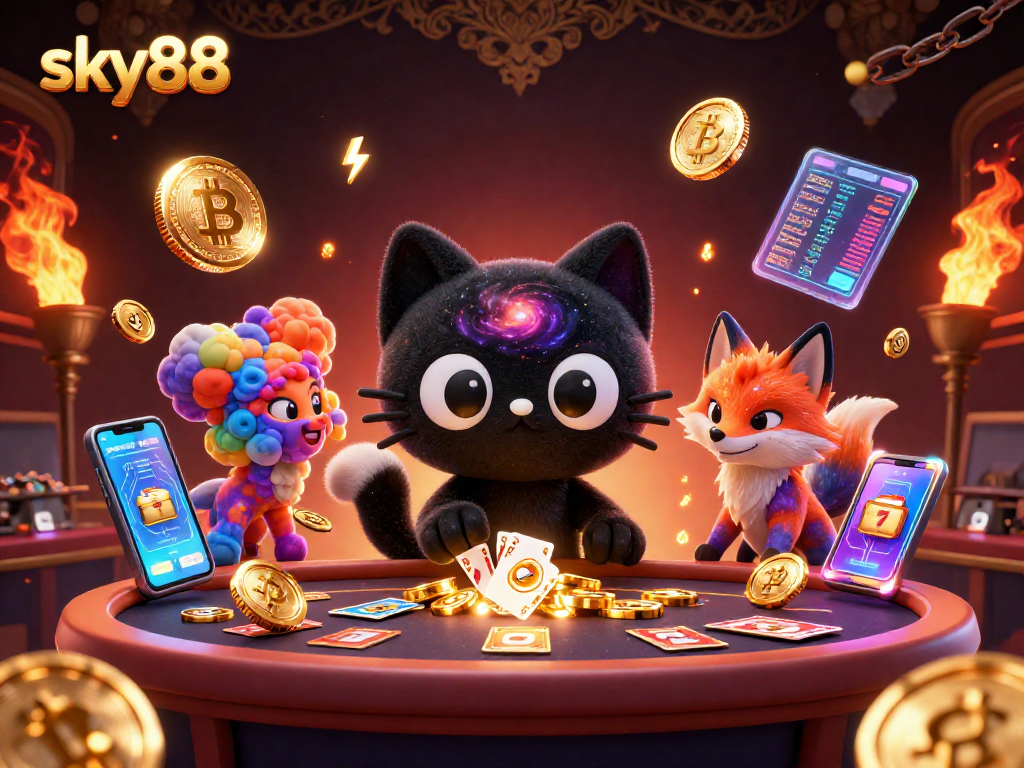 Experience sky88's cosmic casino adventure with a black hole cat and galactic themes.