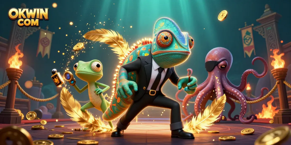 Experience thrilling games at OKWIN COM with a vibrant casino illustration highlighting exciting gameplay action.