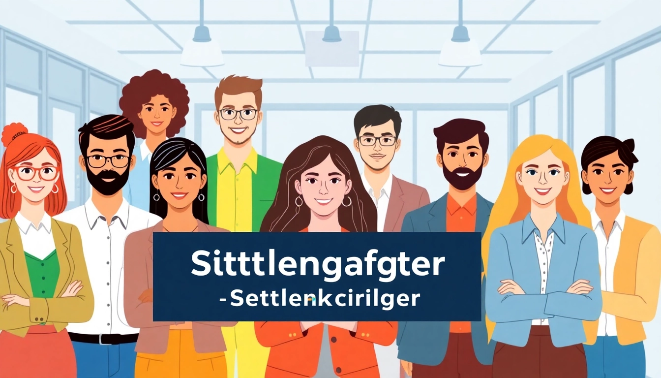 Explore Stellenangebote through this vibrant illustration depicting diverse job opportunities in modern workplaces.