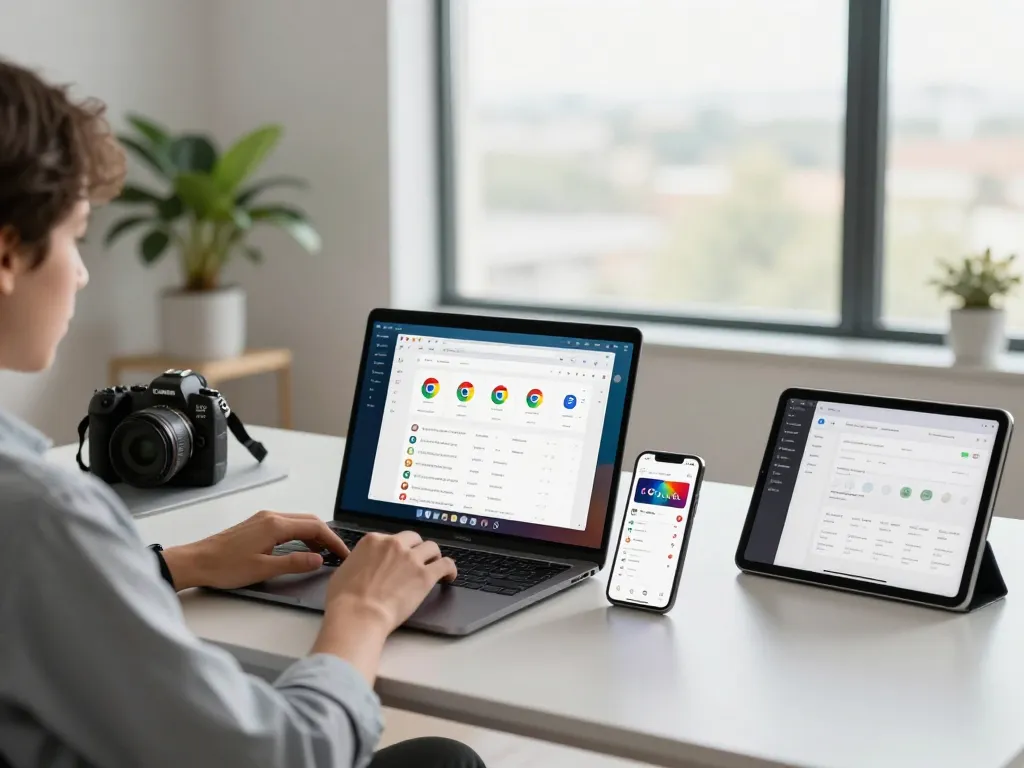 Seamless browsing experience on 谷歌浏览器 in a modern tech workspace.