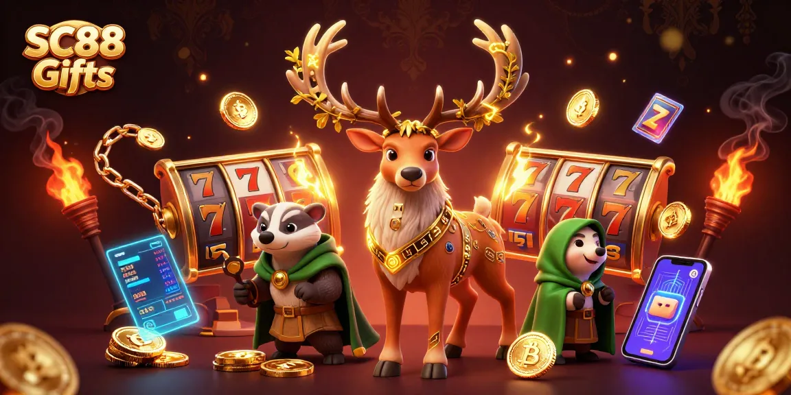 Engage with SC88 Gifts and unlock winning opportunities through thrilling slot gameplay featuring a Celtic stag.