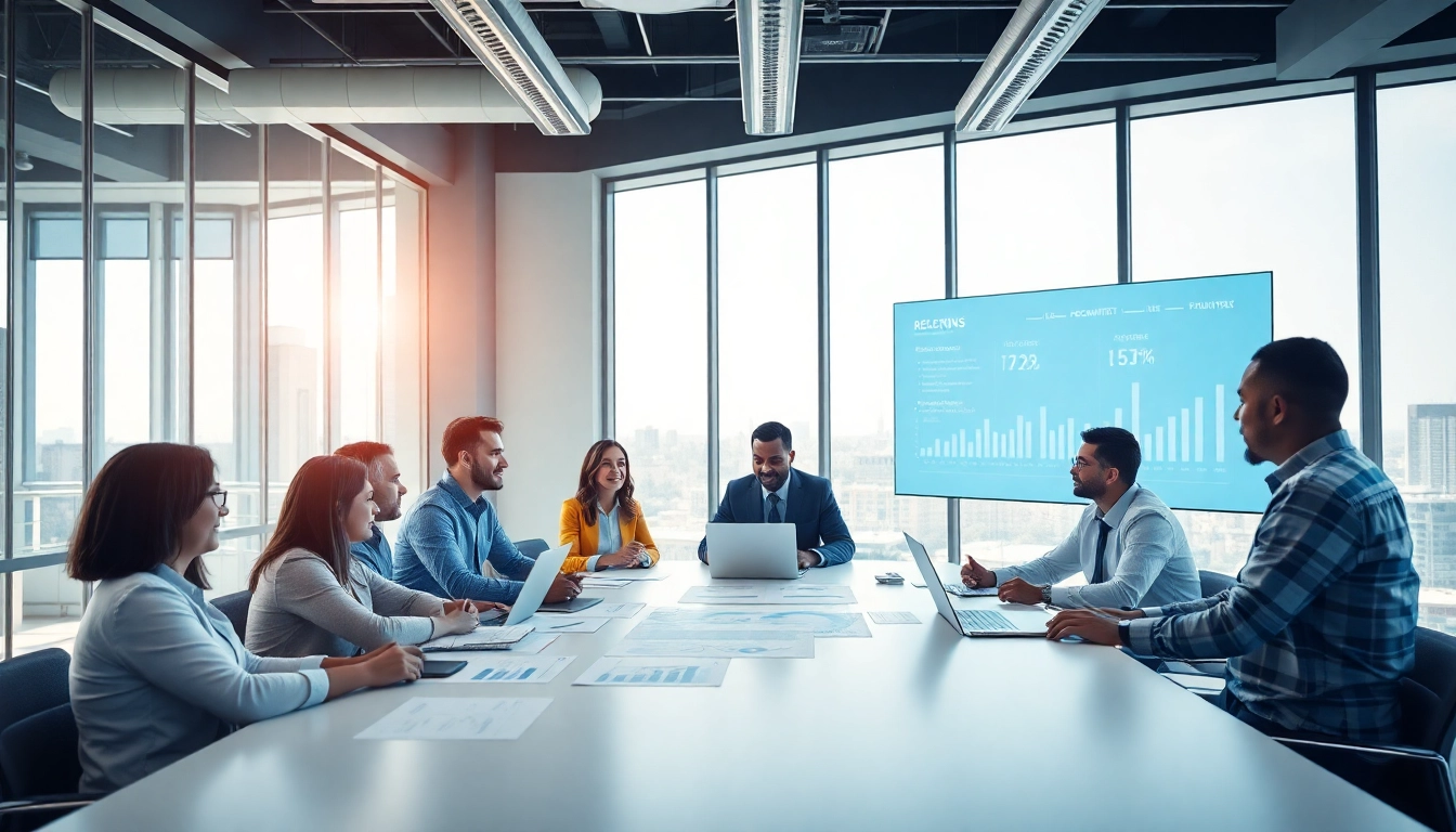 Fokusseite, die eine dynamische Teildiskussion in einem modernen Büroambiente zeigt, mit dem Schwerpunkt auf innovativen Strategien zur Vertriebsrekrutierung.