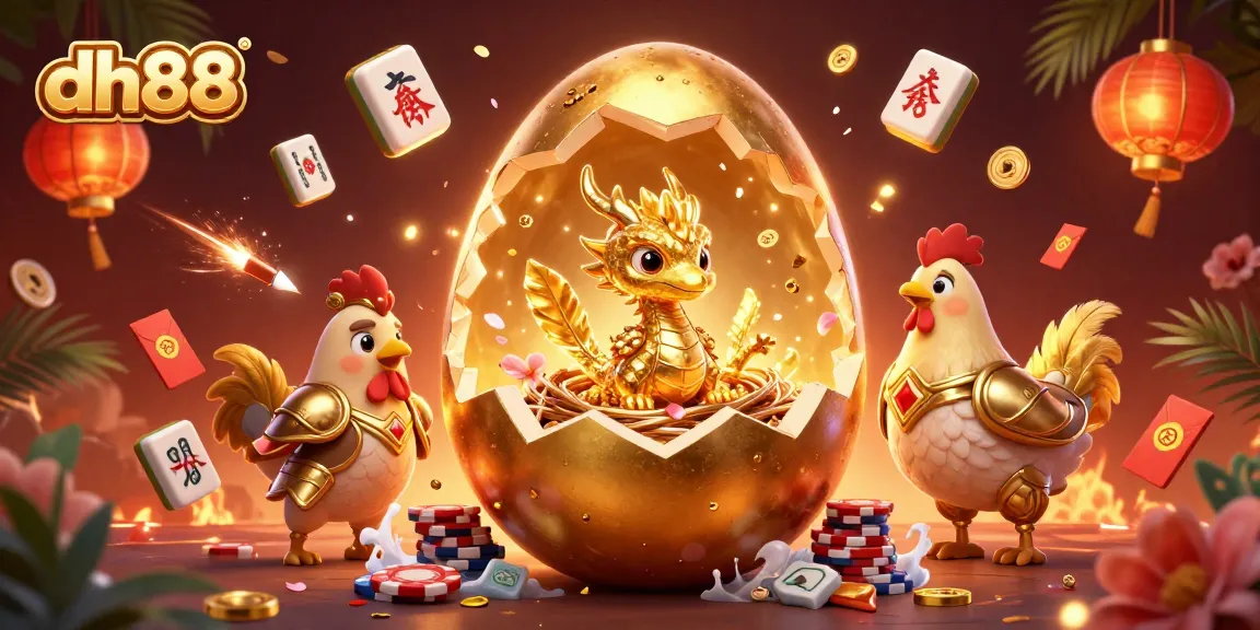 Join the excitement at dh88 with a golden baby dragon and poker chips nestled in a dynamic casino scene.