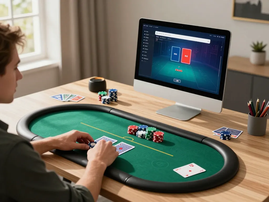 Playing poker on CK444 com tablet, showcasing competitive gaming in a stylish home setting