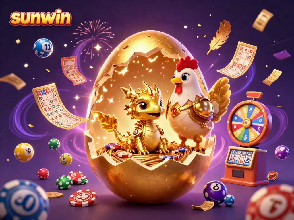 Experience the excitement of sunwin with a golden dragon and vibrant casino games in a magical atmosphere.
