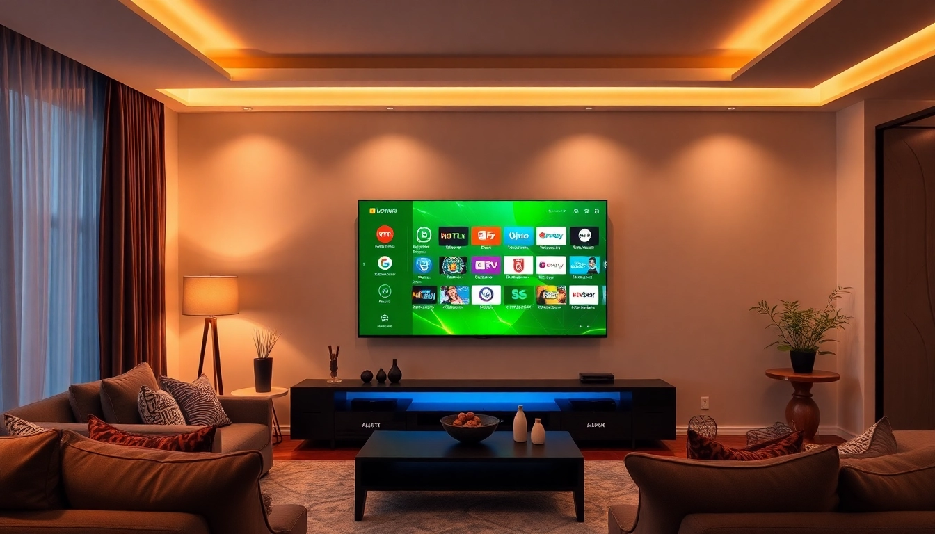 Explore top IPTV Anbieter through a cozy living room setting with vibrant streaming options.