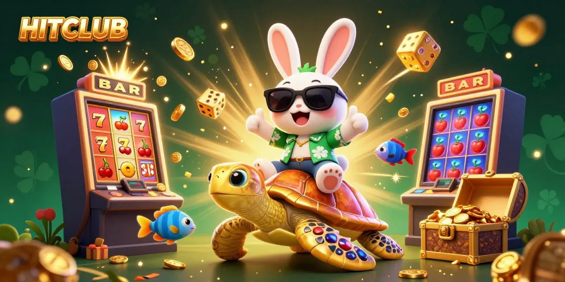 Enjoy thrilling excitement at HITCLUB with our joyful lucky rabbit and golden turtle scene!