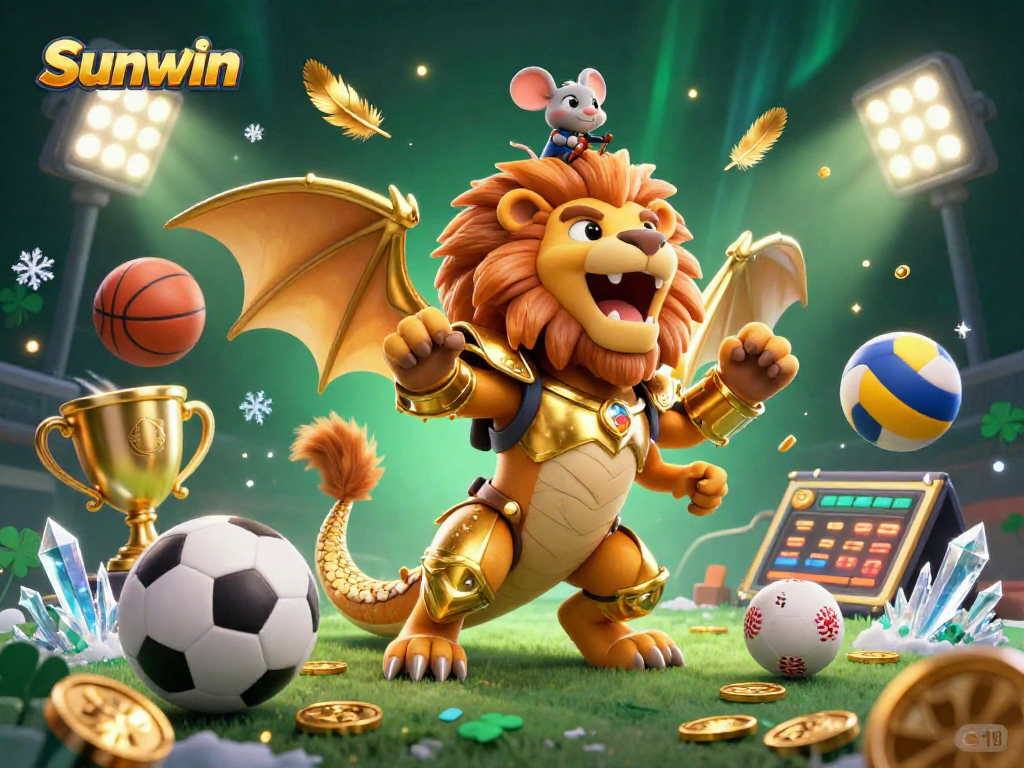 Sunwin captures thrilling sports action with a 3D chimera and gold elements in an exciting casino scene.