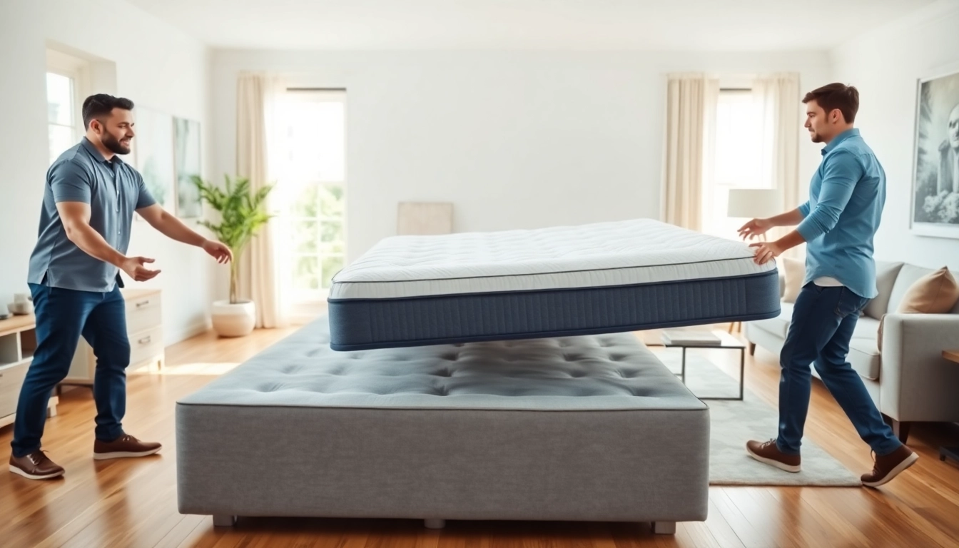 Wasserbett Umzugsservice in einem modernen Wohnzimmer mit fachkundigen Mitarbeitern, die bewegen.