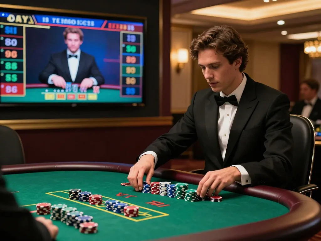 Engaging moment at LLWIN where a player focuses on a live dealer blackjack game, showcasing strategic gameplay.