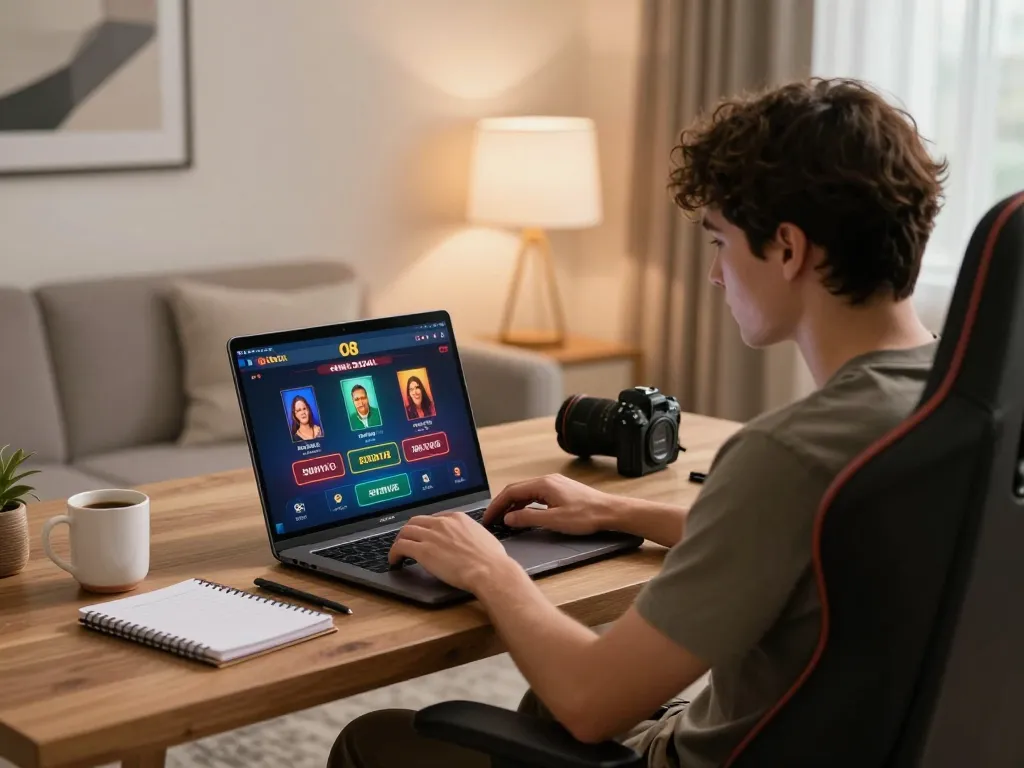 Player strategizes at O8 SOCIAL online casino, enjoying a cozy gaming environment.
