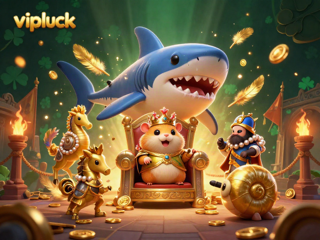 Experience the excitement of vipluck with a dynamic casino scene showcasing a fierce hamster king and royal guards.
