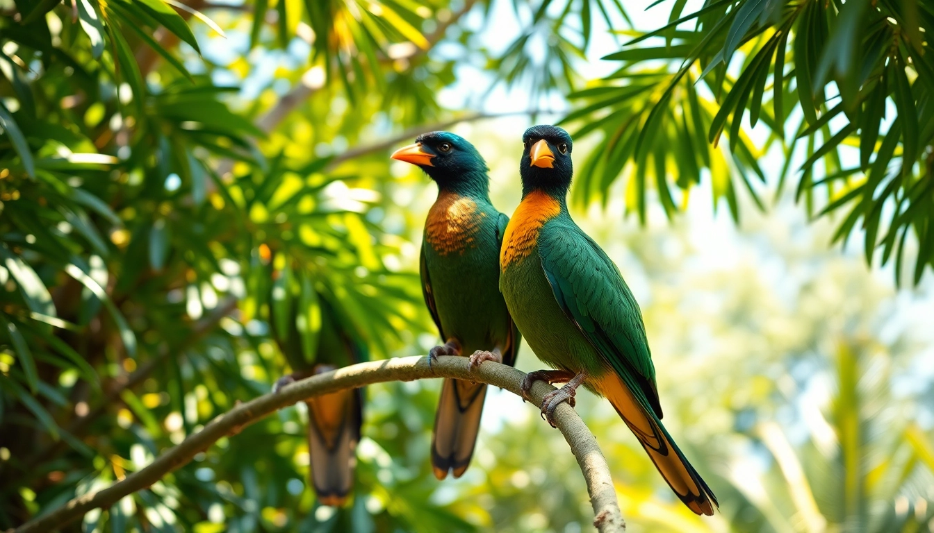 Kakadus zu verkaufen, farbenfrohe Kakadus, die in einer üppigen Aviary-Umgebung sitzen.