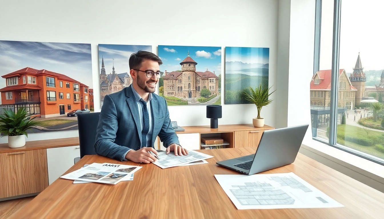 Haus Verkaufen Kaarst: Real estate agent discussing properties with clients in an inviting office setting.