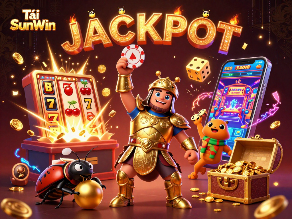 Tải SunWin showcases an epic casino scene with vibrant characters and dynamic gaming elements.
