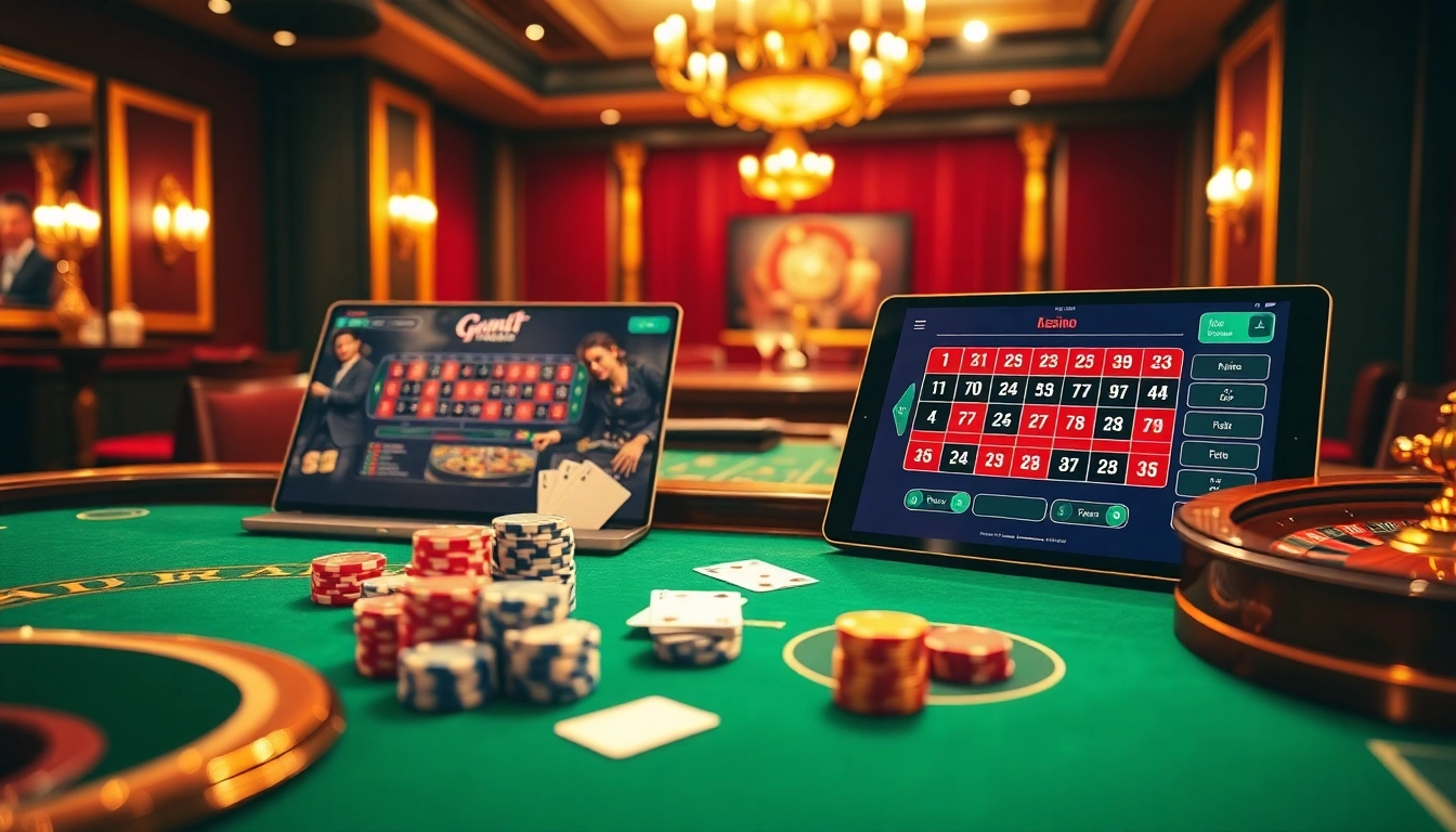 Vedere imersivă asupra experienței Casinoului online Germania cu mese de joc vibrante și platforme digitale.