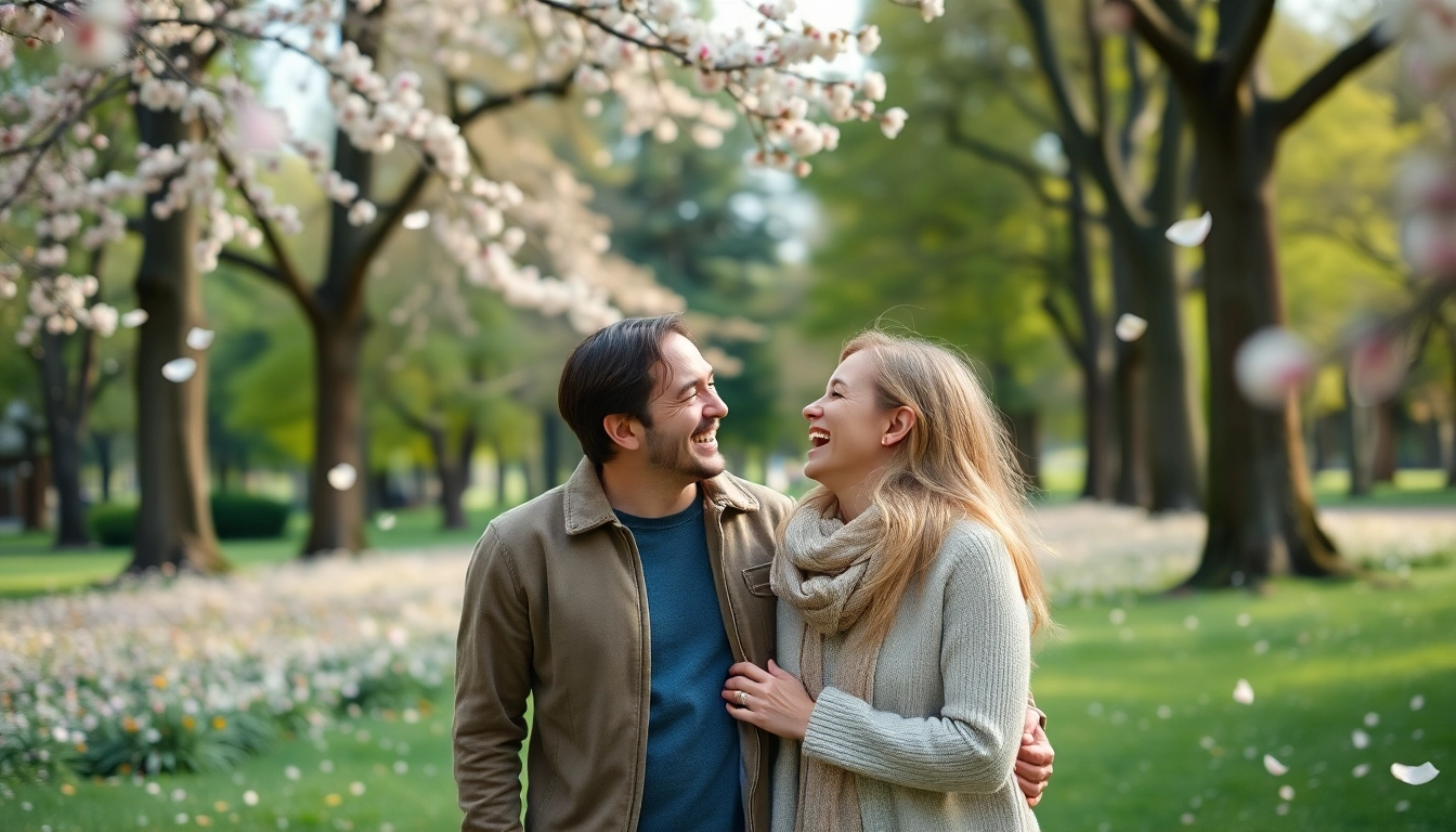 Dating fotograf für tinder bilder, capturing a joyful couple in a beautiful outdoor setting.
