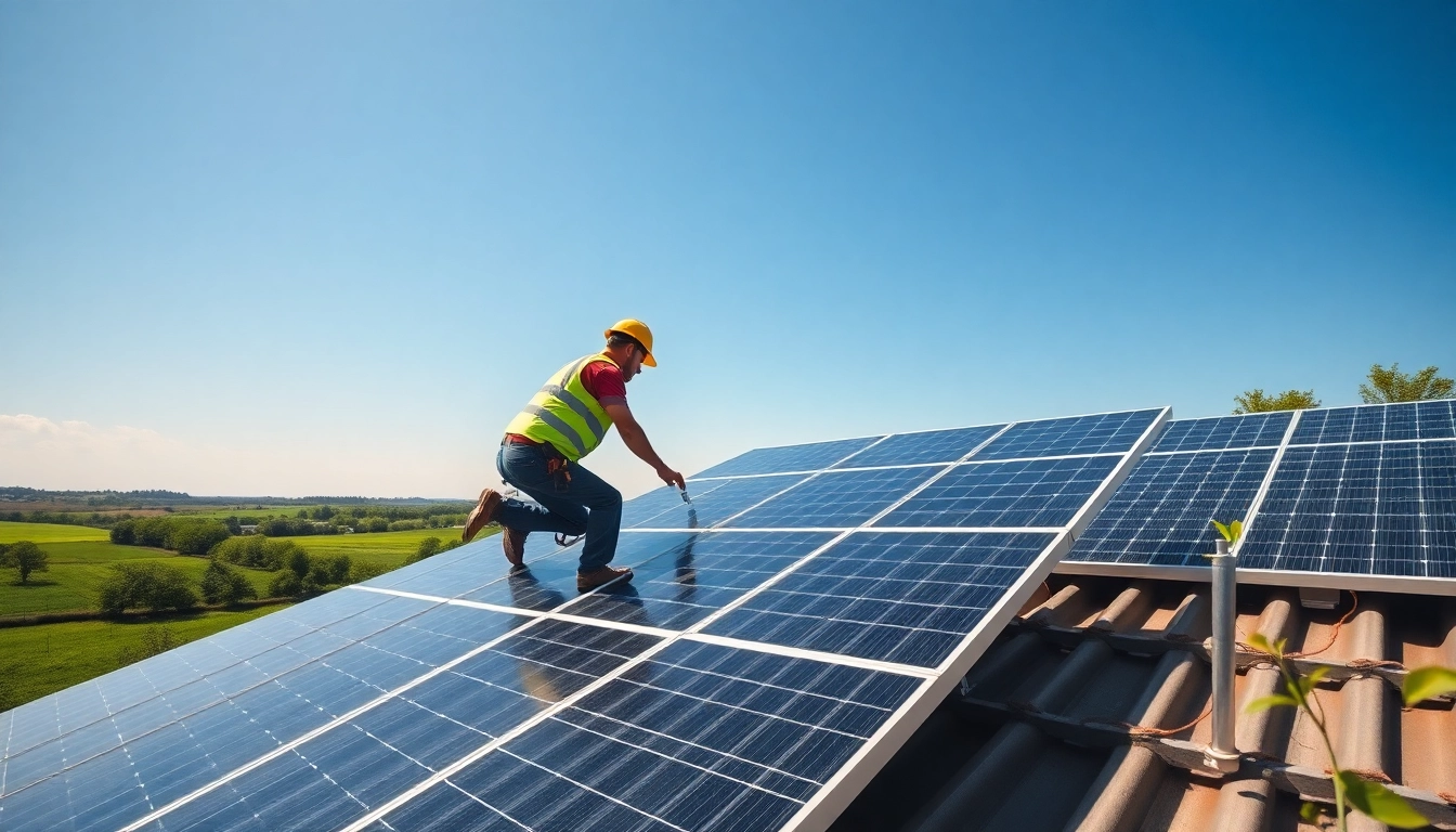 Steigern Sie Ihre Photovoltaik Leads mit professionellen Installationen von Solaranlagen unter blauem Himmel.