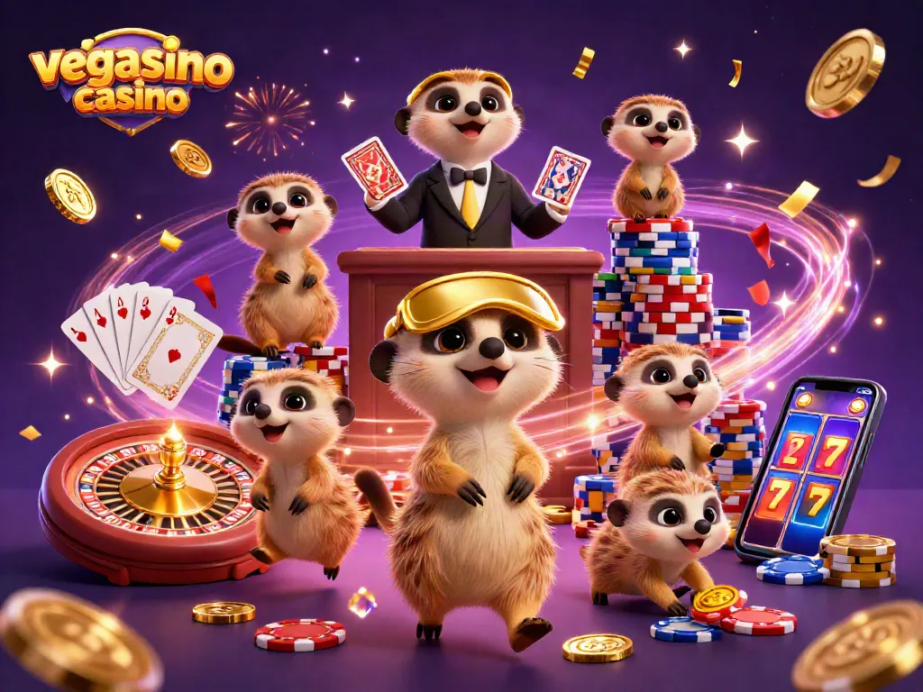 Experience the excitement of vegasino casino with meerkats running the ultimate gaming operation featuring vibrant slots and games.