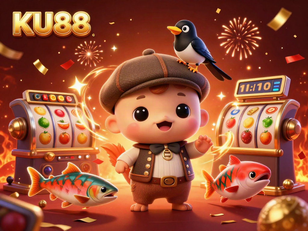 Experience thrilling slots action with KU88 featuring playful characters, vibrant jackpot elements, and exciting visuals.