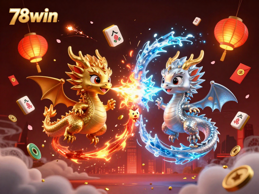 Explore the thrilling 78win gaming experience with dynamic dragons in a vibrant casino scene.