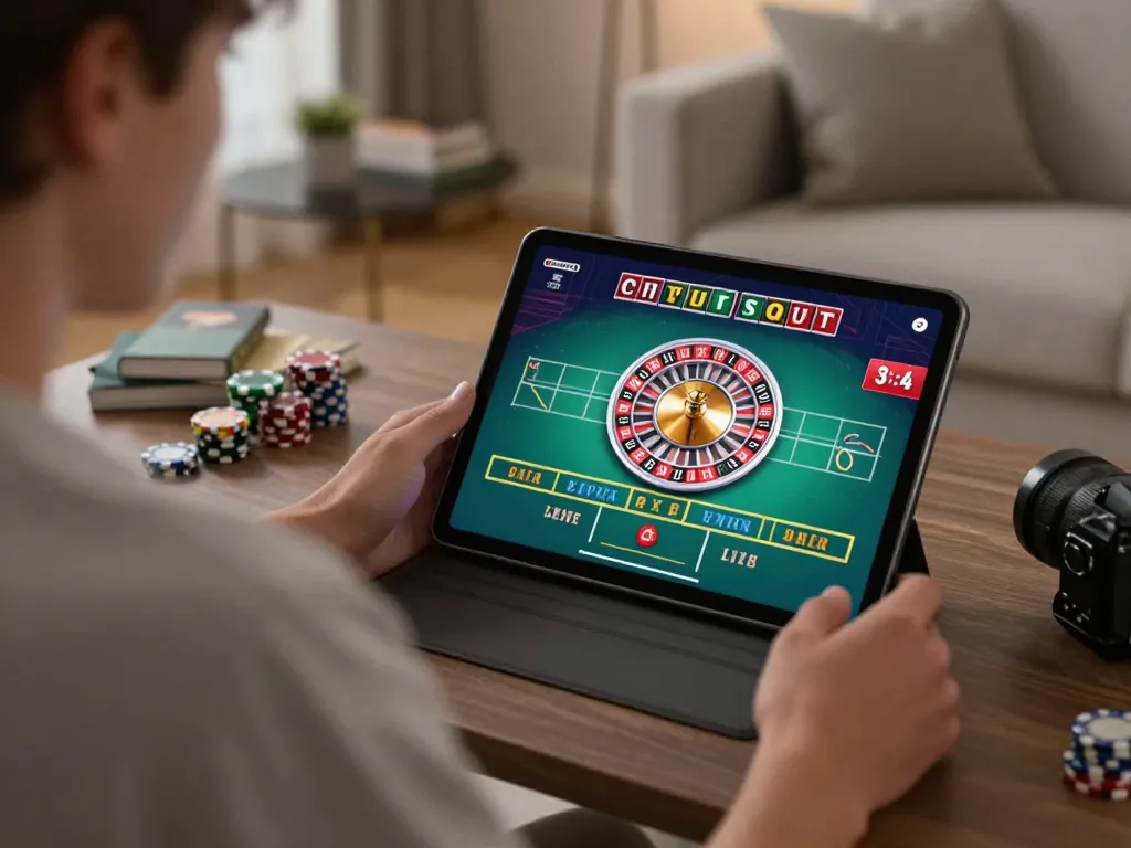 Player enjoying online casino gaming on tablet, highlighting 78winvina live roulette action.