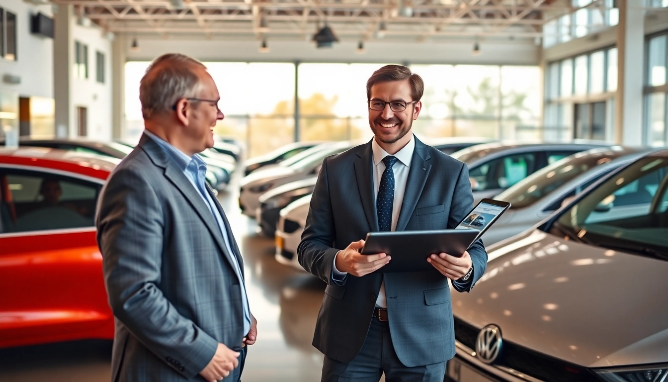 Auto kaufen in einem modernen Autohaus mit stilvollen Fahrzeugen und einem Berater.
