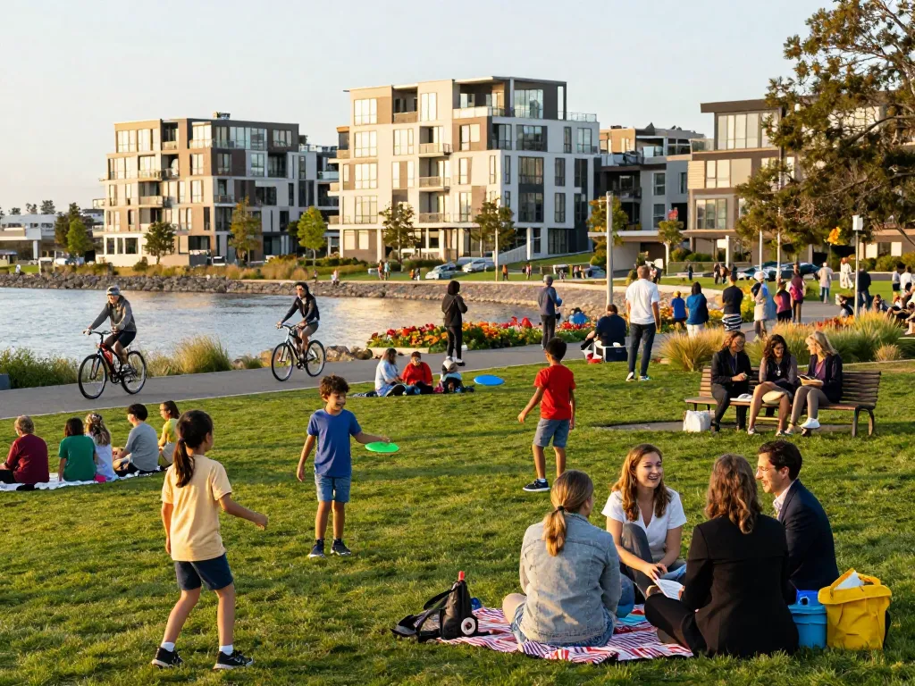 Community enjoying the urban park near Five88's affordable housing development.