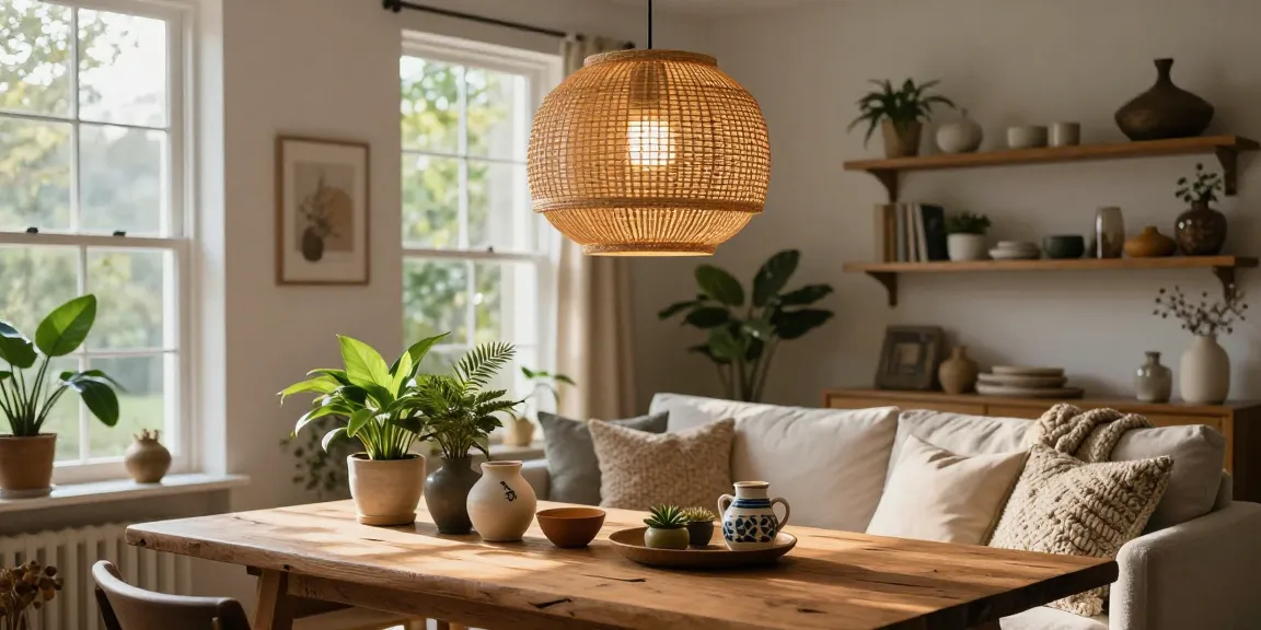 Elegante Rattan Pendelleuchten, die ein stilvolles Wohninterieur beleuchten und die gemütliche Atmosphäre verbessern.