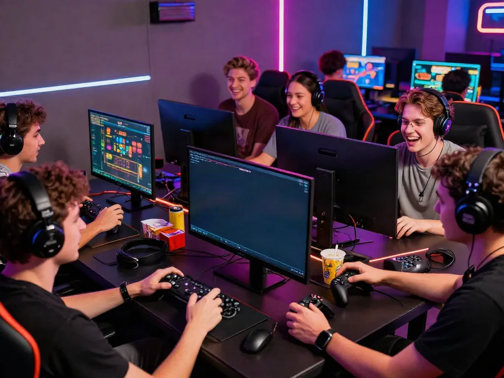 Exciting gaming scene with friends enjoying live casino games at nhà cái 78win setup
