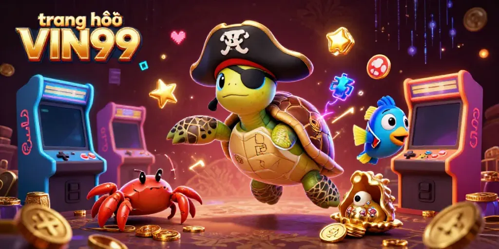 Spin the reels at trang chủ VIN99 with a vibrant scene of a pirate turtle, hermit crab, and parrotfish.