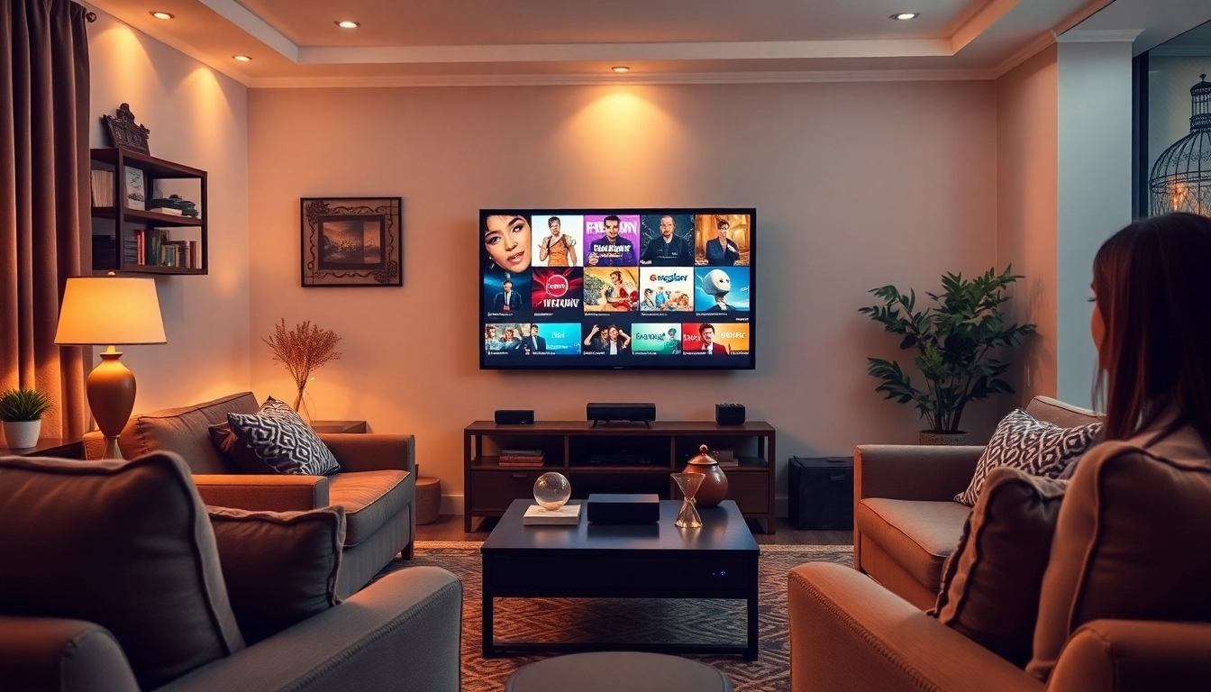 Erleben Sie IPTV kaufen mit einer modernen TV-Installation in einem einladenden Wohnzimmer.