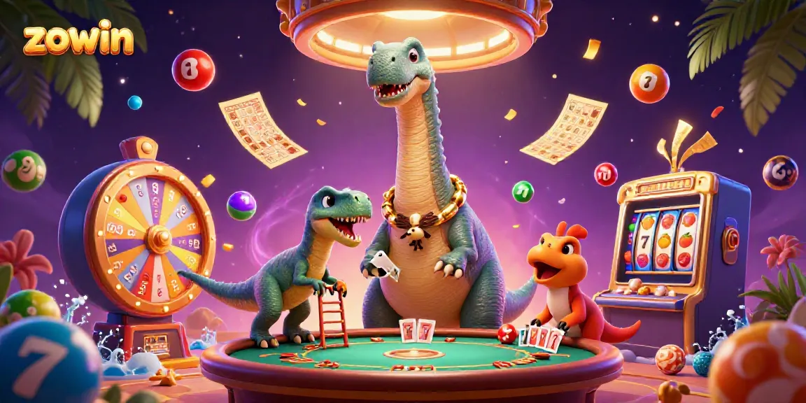 Zowin enhances your gaming experience with vibrant slots and dynamic elements in a lively casino scene.