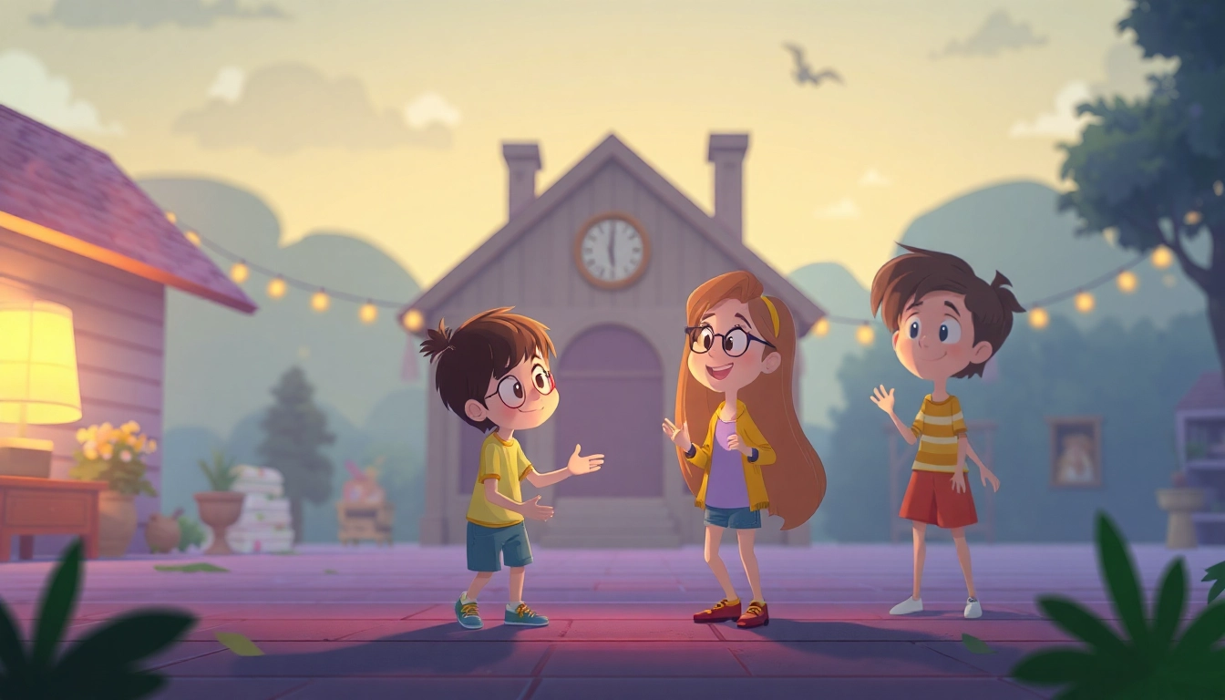 Animierte Szene mit 2D Animation, die einen Charakter in einem farbenfrohen, kreativen Umfeld zum Leben erweckt.