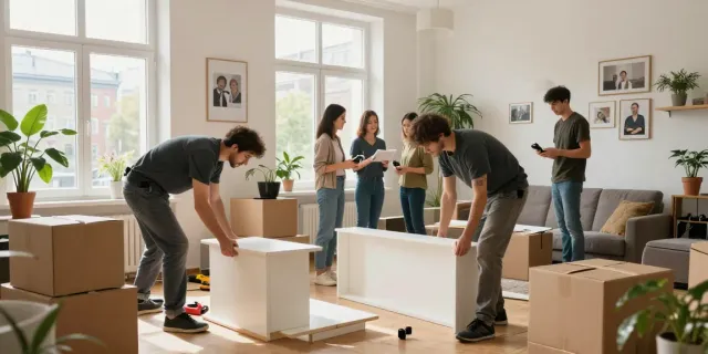 Professionelle Wohnungsauflösung in Berlin Lichtenberg mit Umzugshelfern und Familienmitgliedern