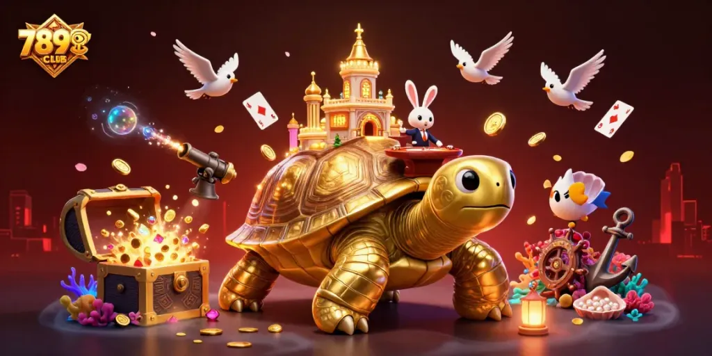Engage with thrilling gaming at 789CLUB featuring a giant golden tortoise casino.