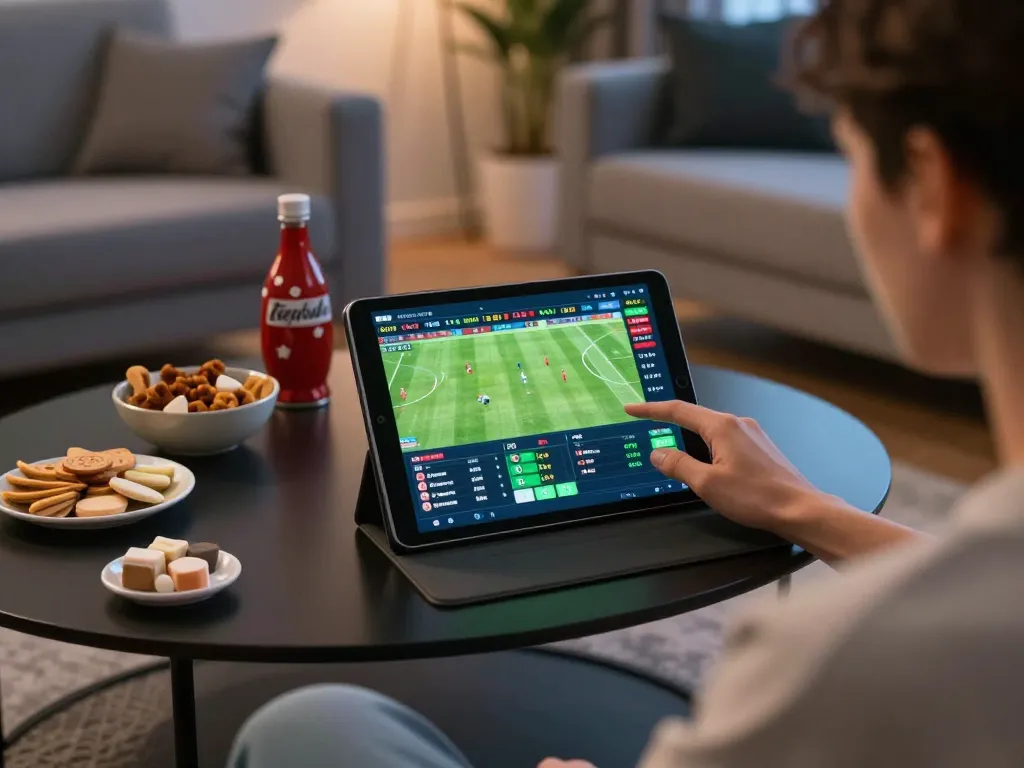 The best soccer betting over highlighted on a tablet as a user places live bets during a soccer game
