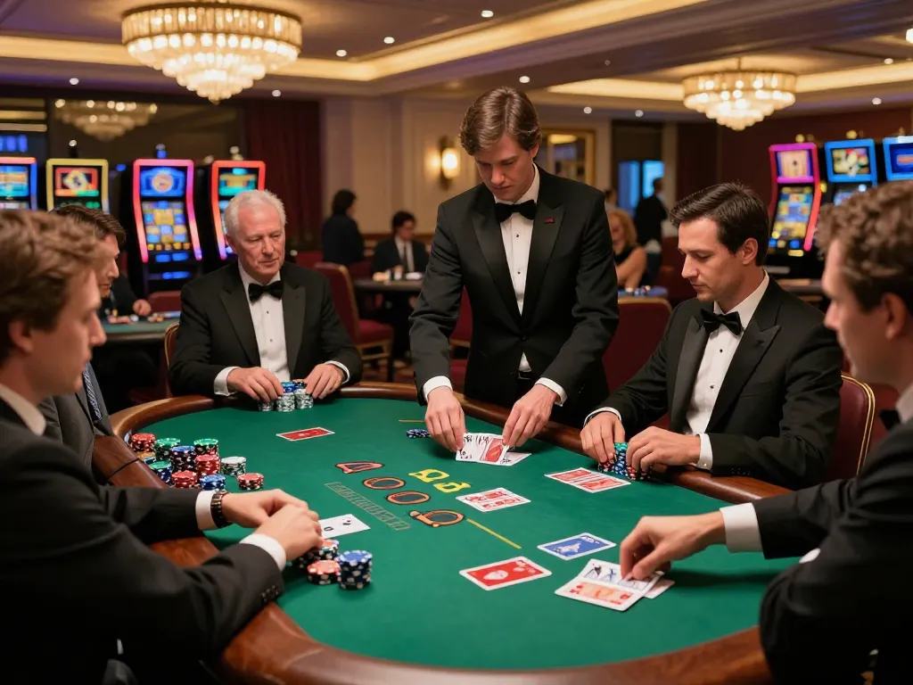 Players strategizing at TR88 blackjack table in a luxurious casino.