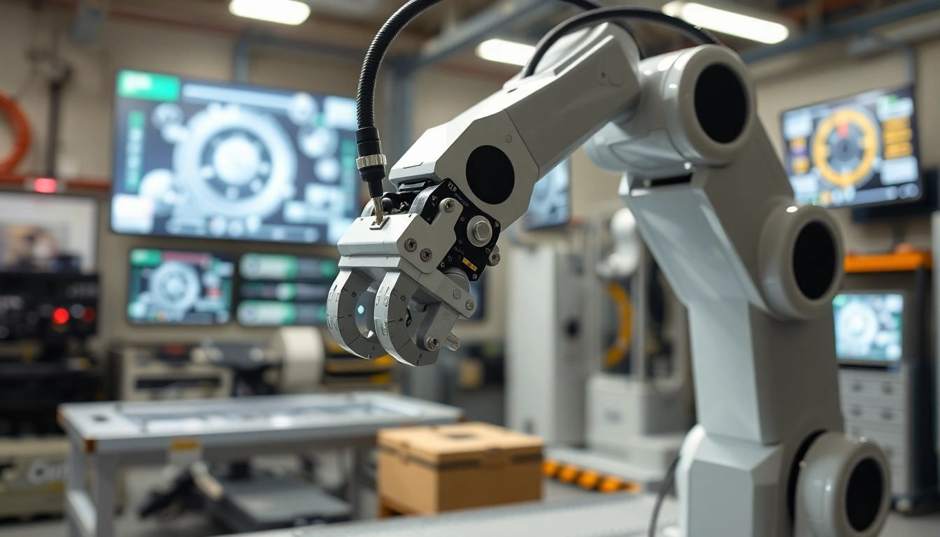 Robosaugertest.de zeigt einen präzisen Roboterarm bei der Arbeit in einer modernen Werkstatt.
