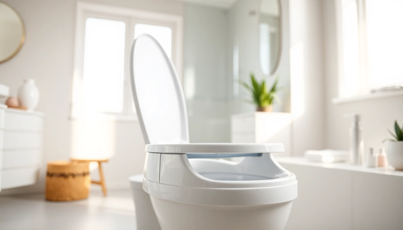 Die toilettensitzerhöhung in einem modernen Badezimmer hebt den Komfort hervor.