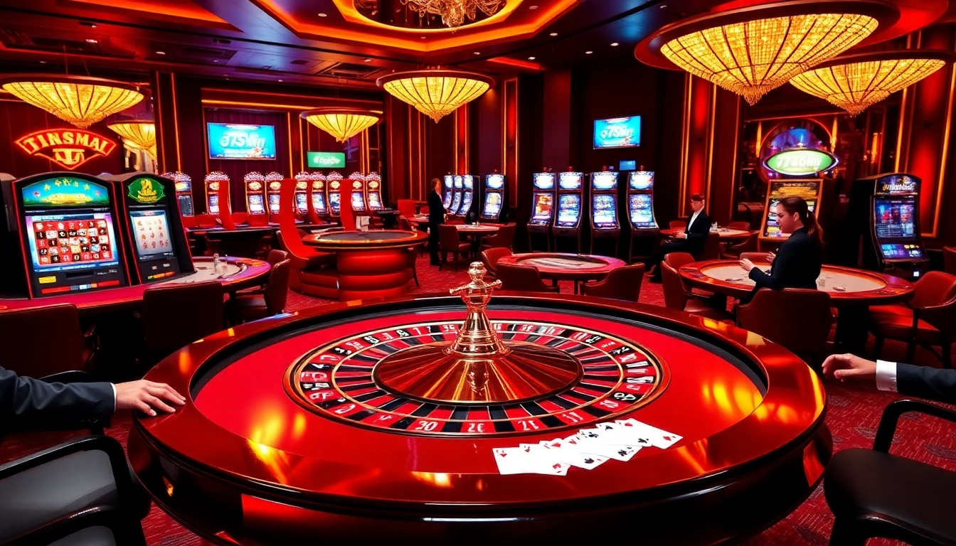 Experience the excitement of winning at 789win with a vibrant casino scene featuring roulette, poker chips, and players.