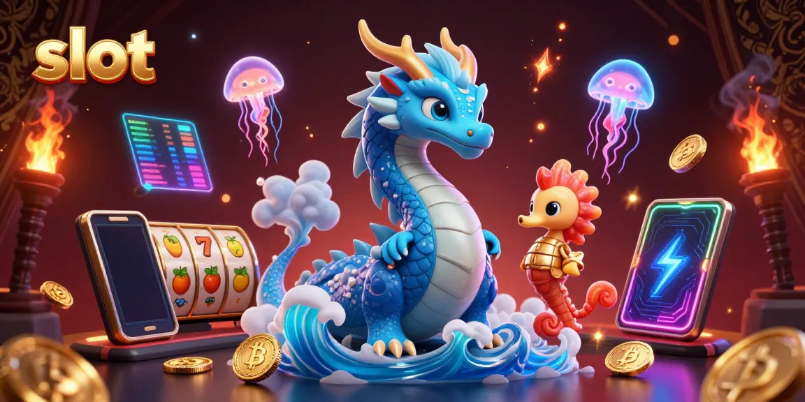 Experience thrilling slot action with a majestic azure water dragon, seahorse knight, and glowing jellyfish.