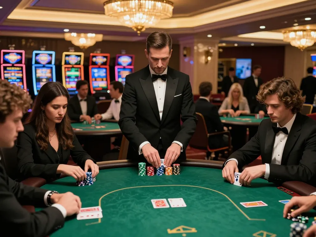 Experience strategic gameplay with game 33win at a luxurious poker table in an upscale casino.