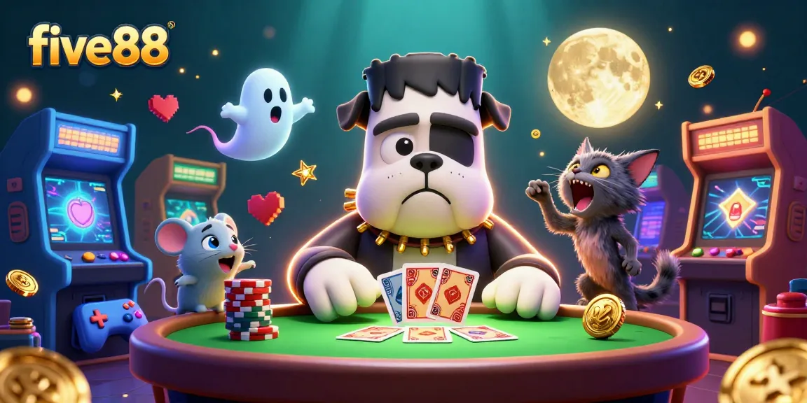 Engage at five88 with an electrifying 3D scene of cartoon characters in a casino ambiance.